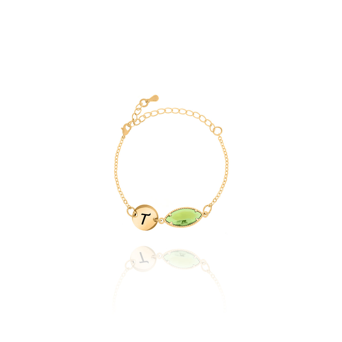 Personalized Birthstone Initial Bracelet – Beaded Marquise Stone Frame