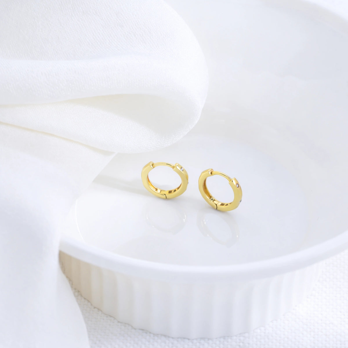 Sterling Silver CZ Huggie Hoop Earrings