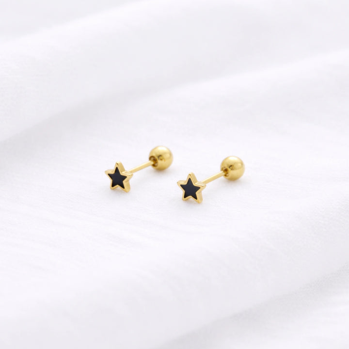 Sterling Silver Black Star Stud Earrings