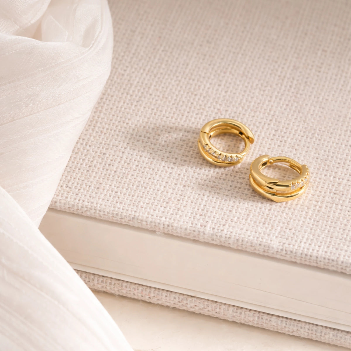 Sterling Silver CZ Double Hoop Huggie Earrings