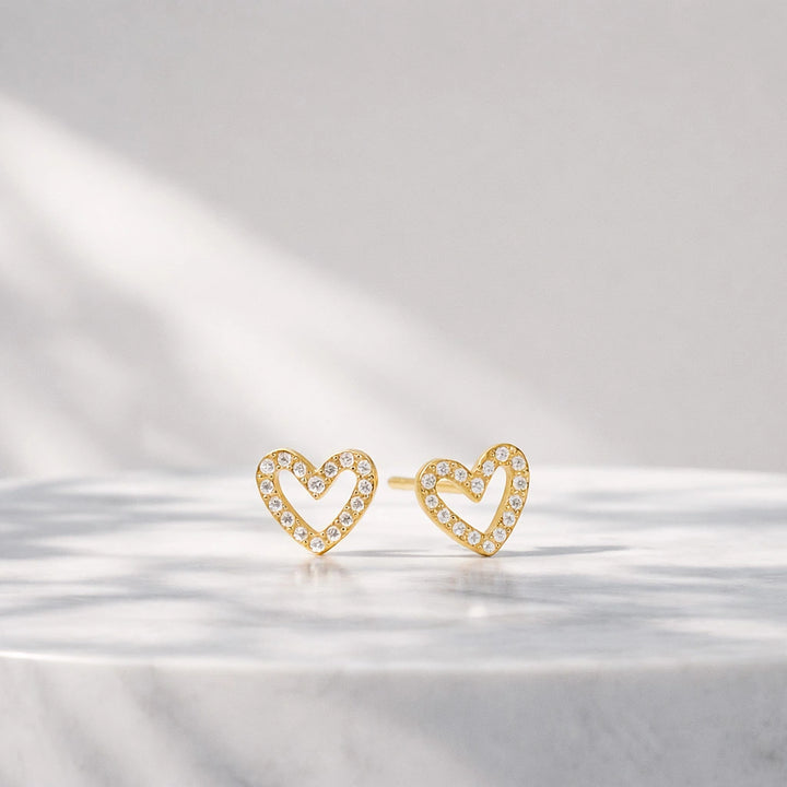 Sterling Silver Heart Outline Crystal Stud Earrings