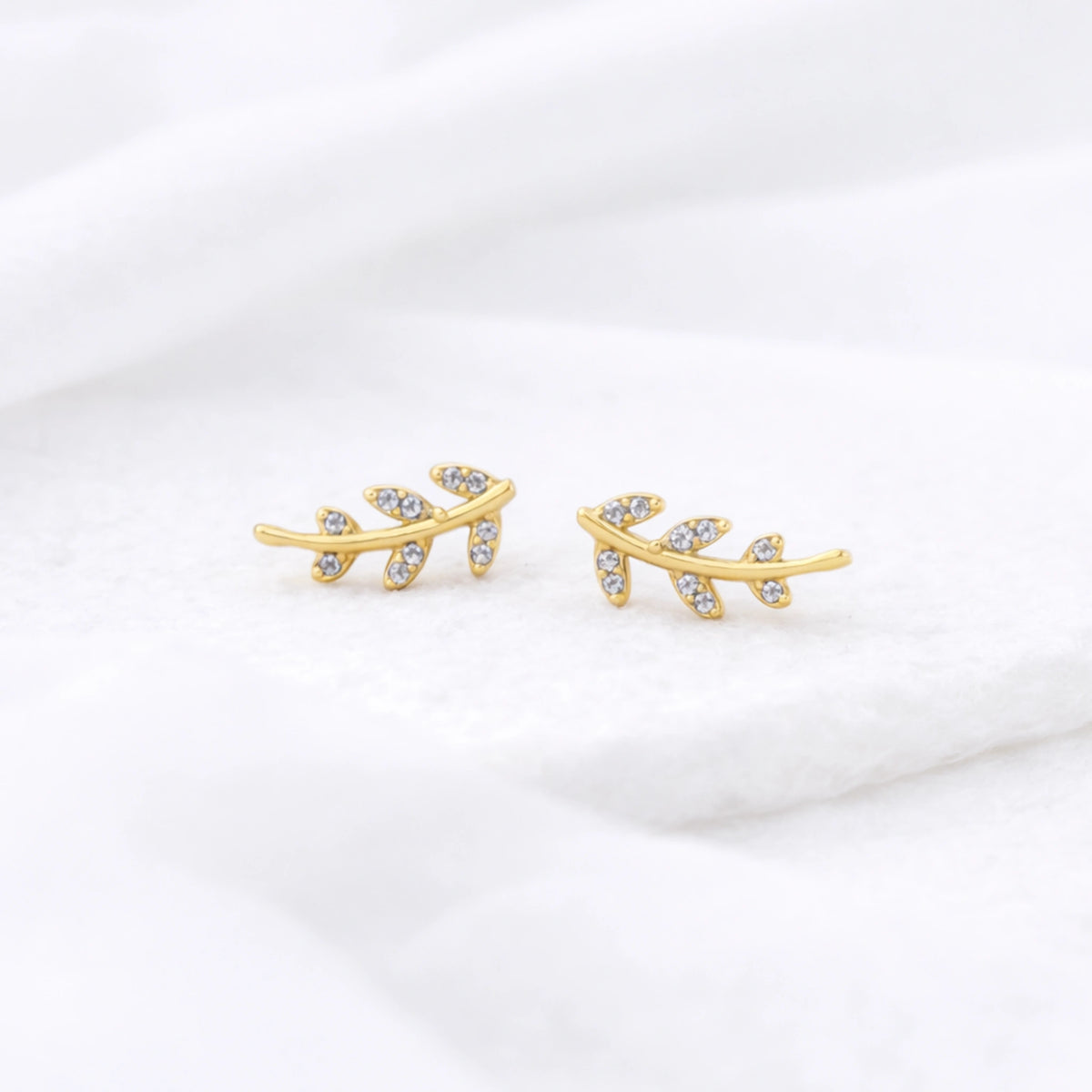 Leaf CZ Stud Earrings in Sterling Silver