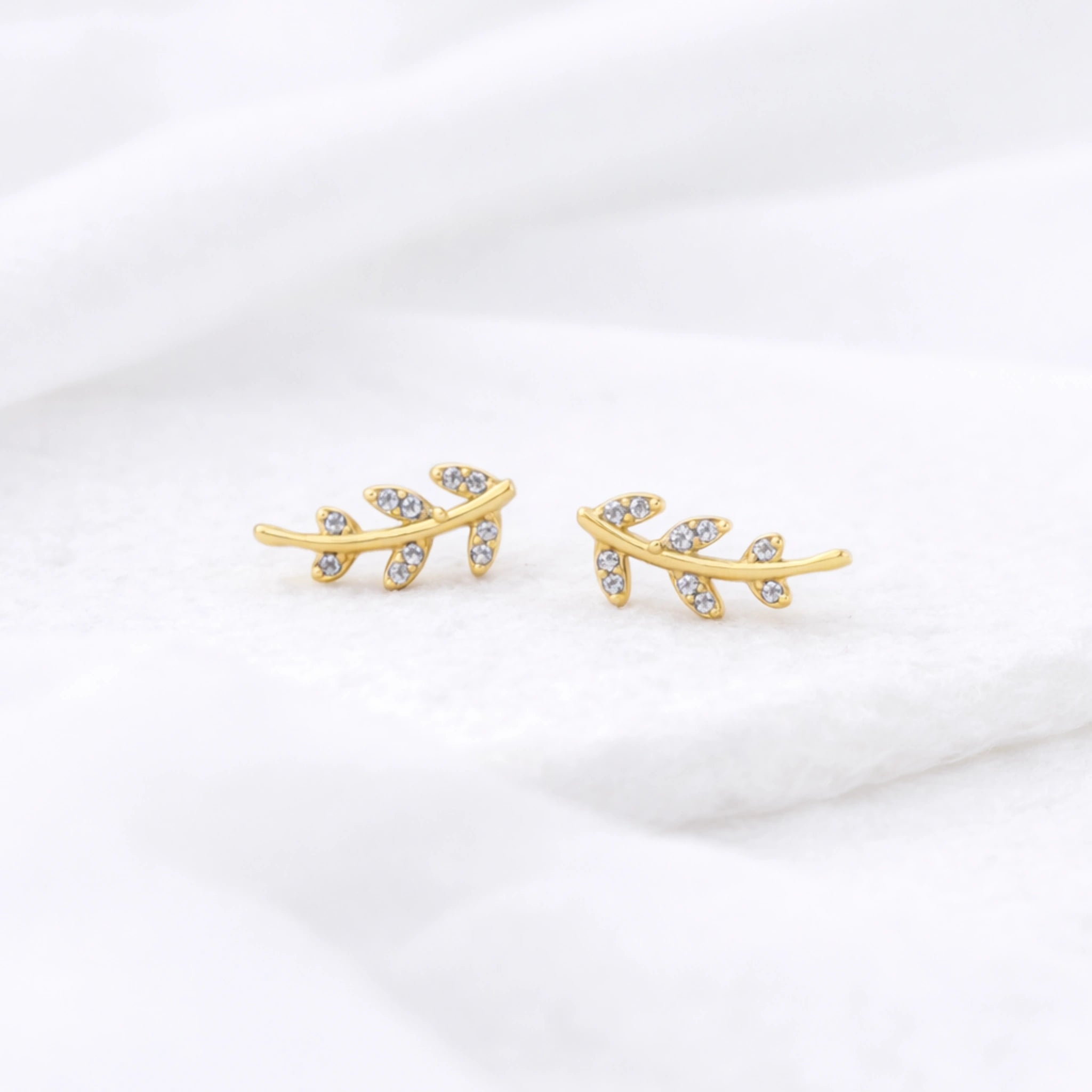 Leaf CZ Stud Earrings in Sterling Silver