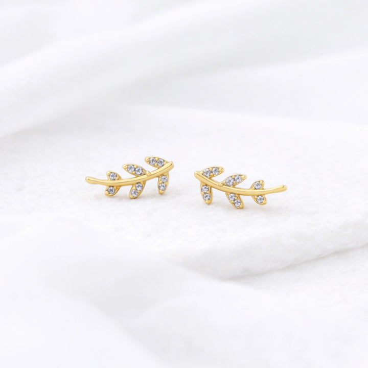 Leaf CZ Stud Earrings in Sterling Silver