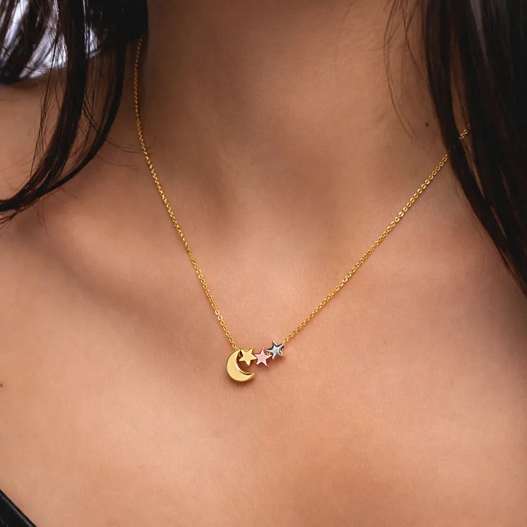 Moon and Star Necklace in Sterling Silver