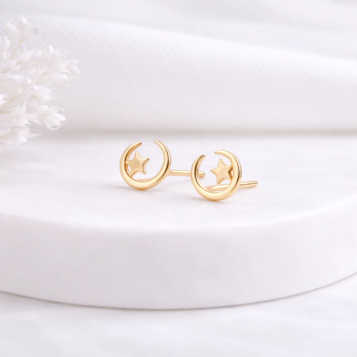 Sterling Silver Star and Moon Stud Earrings