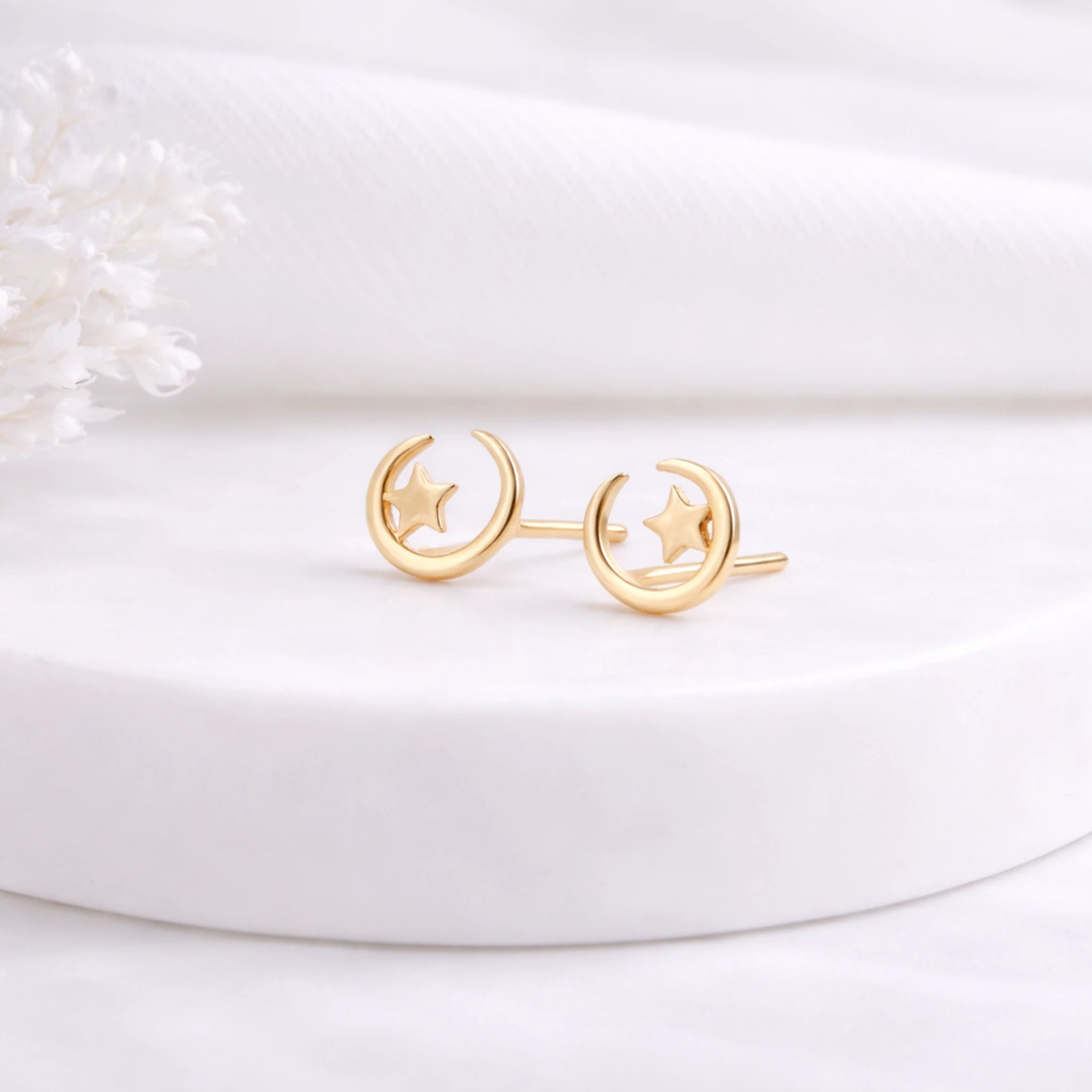 Sterling Silver Star and Moon Stud Earrings
