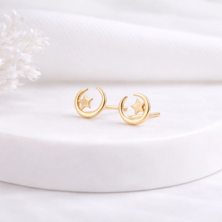 Sterling Silver Star and Moon Stud Earrings