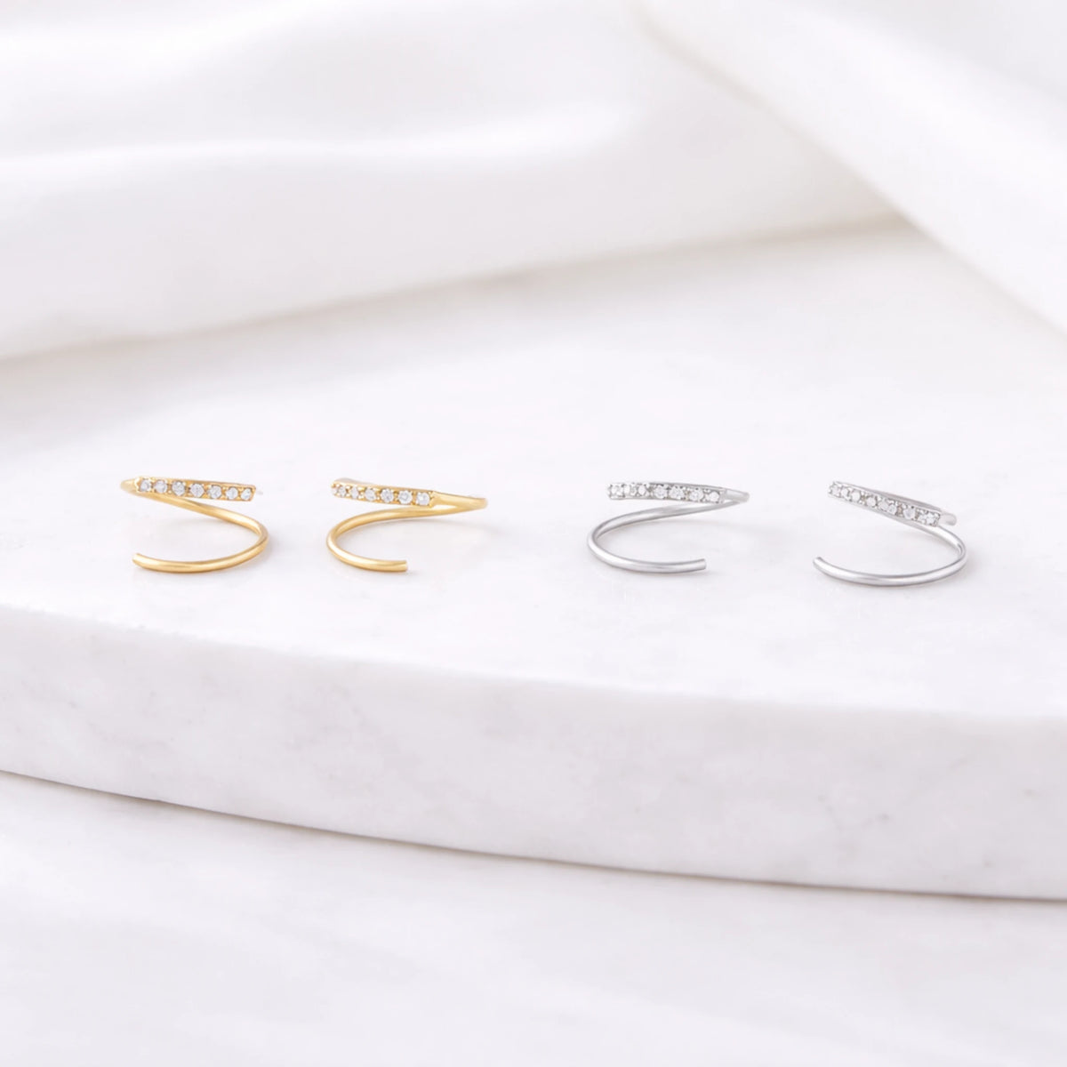 Sterling Silver CZ Huggie Hoop Earrings