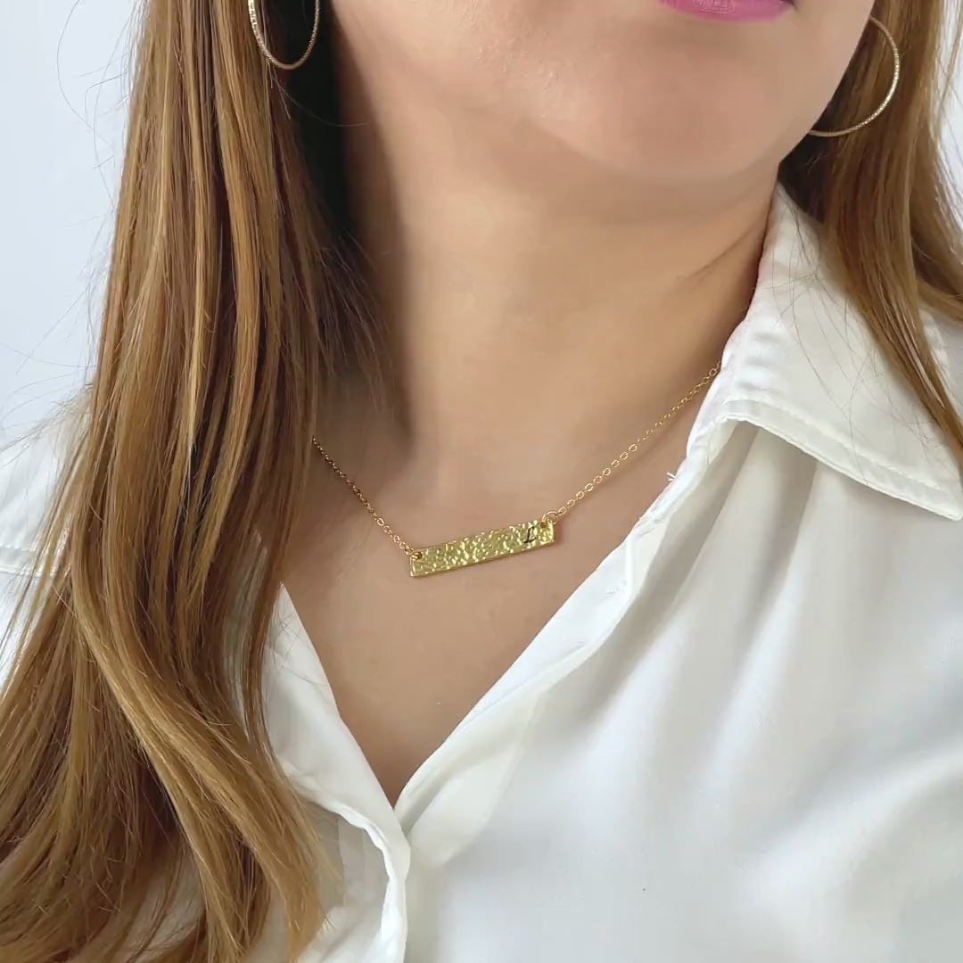 Personalized Hammered Bar Necklace – Custom Engraved