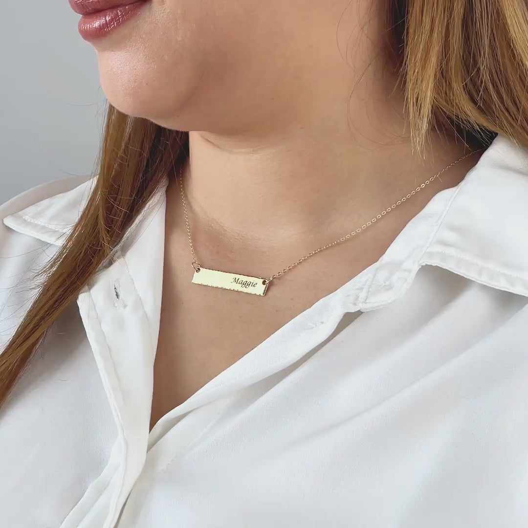 Hammered Edge Bar Necklace – Personalized Engraved Minimalist Jewelry