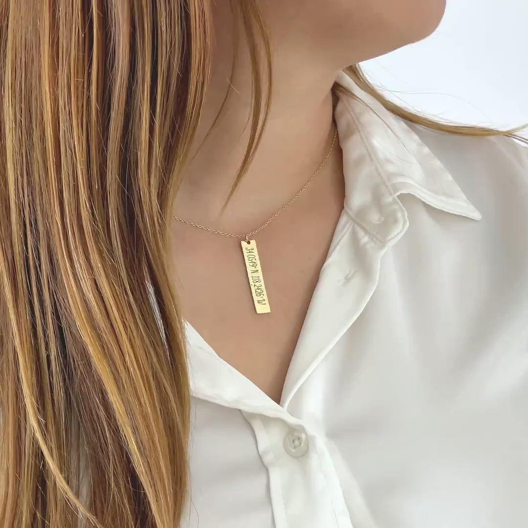 Personalized Hammered Vertical Bar Necklace