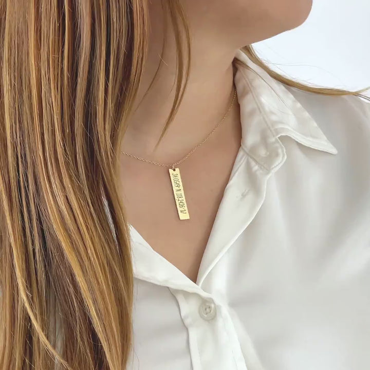 Personalized Hammered Vertical Bar Necklace
