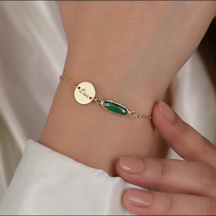 Birthstone Initial Bracelet in Gold, Silver, or Rose Gold