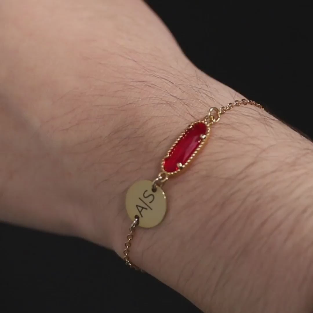 Birthstone Initial Bracelet in Gold, Silver, or Rose Gold