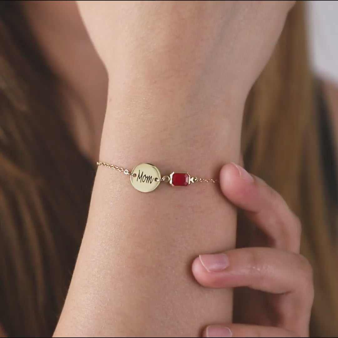 Personalized Birthstone Message Disc Bracelet – Rectangle Stone Charm