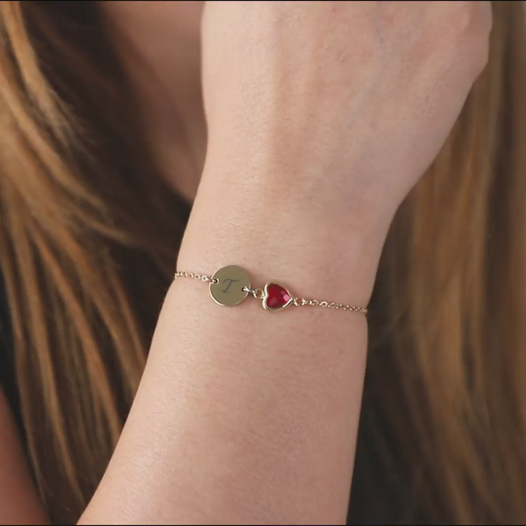 Initial & Birthstone Bracelet – Personalized Disc Jewelry
