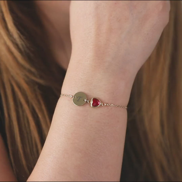 Initial & Birthstone Bracelet – Personalized Disc Jewelry