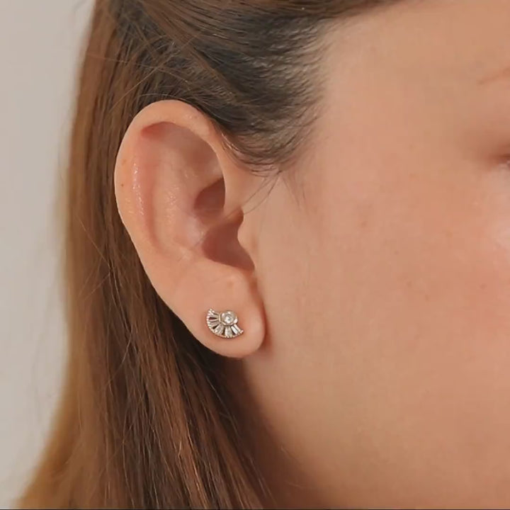 Minimalist Crystal Fan Stud Earrings