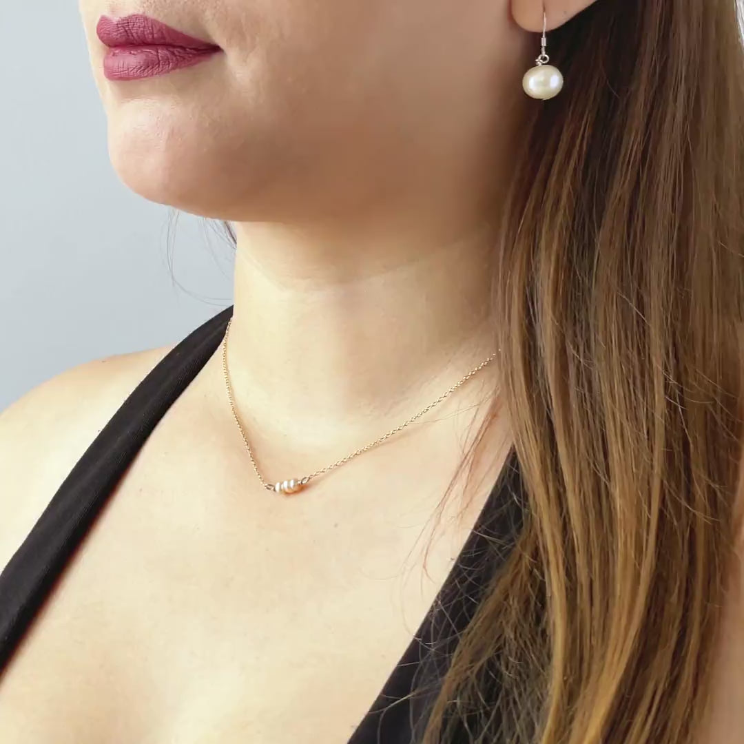 Peach Freshwater Pearl Necklace in Sterling Silver