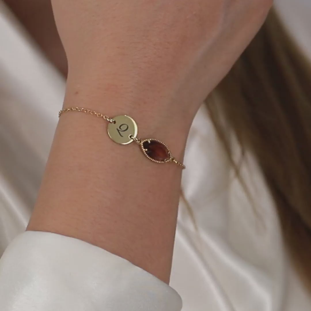 Personalized Birthstone Initial Bracelet – Beaded Marquise Stone Frame