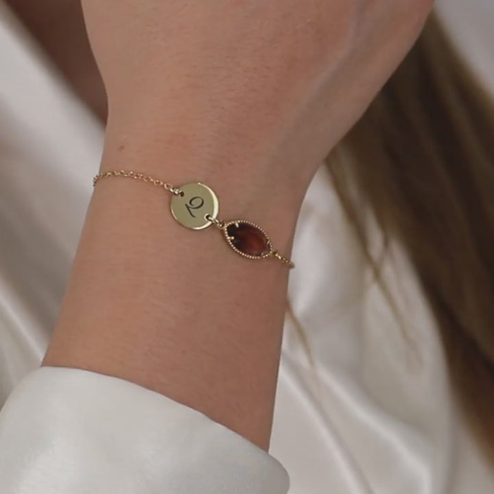Personalized Birthstone Initial Bracelet – Beaded Marquise Stone Frame