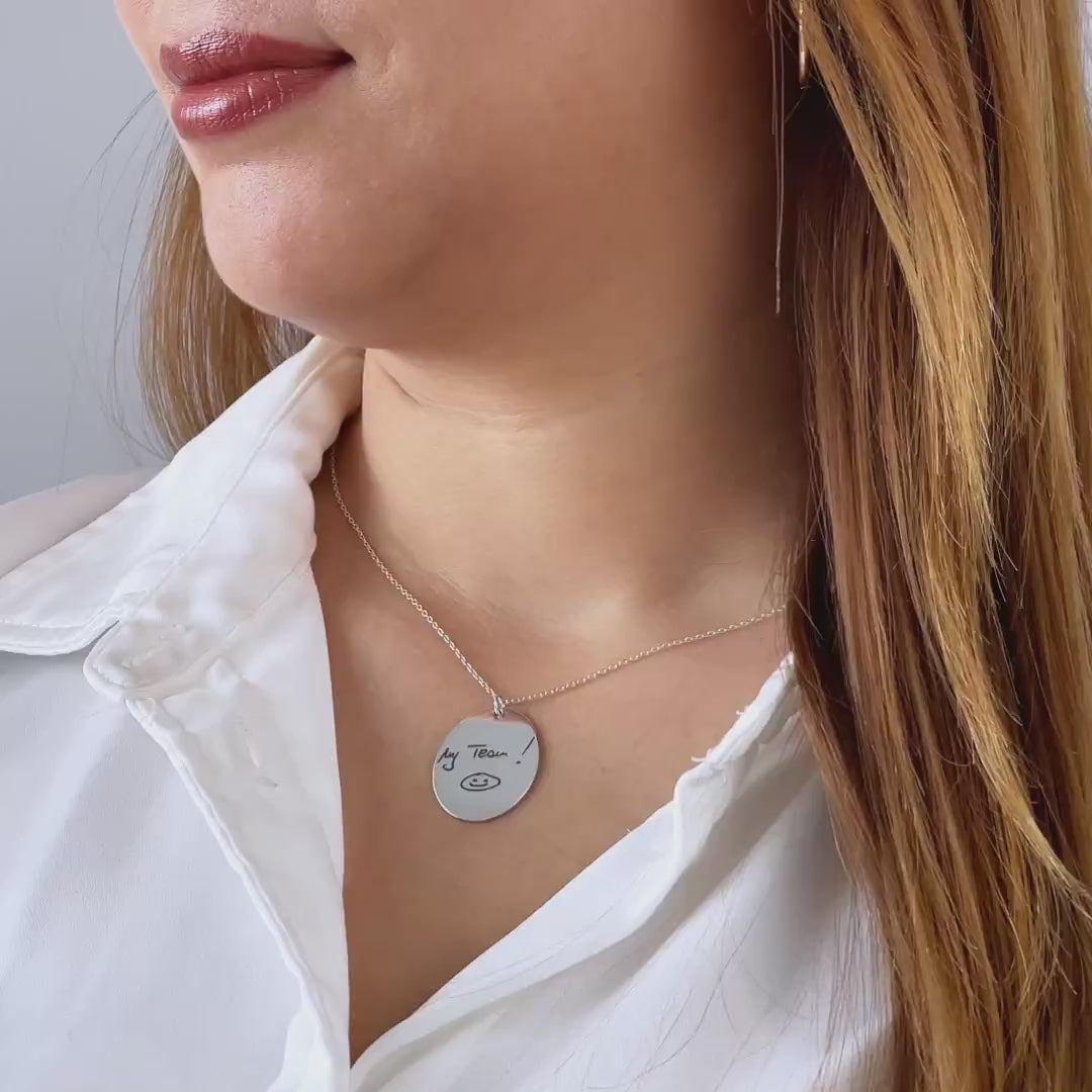 Personalized Handwriting Large Oval Necklace – Custom Engraved