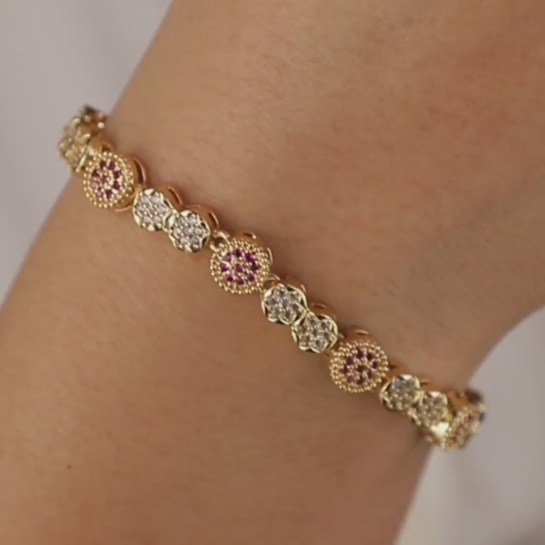 Pink & White CZ Gold Bracelet – Dainty Pavé Link Jewelry