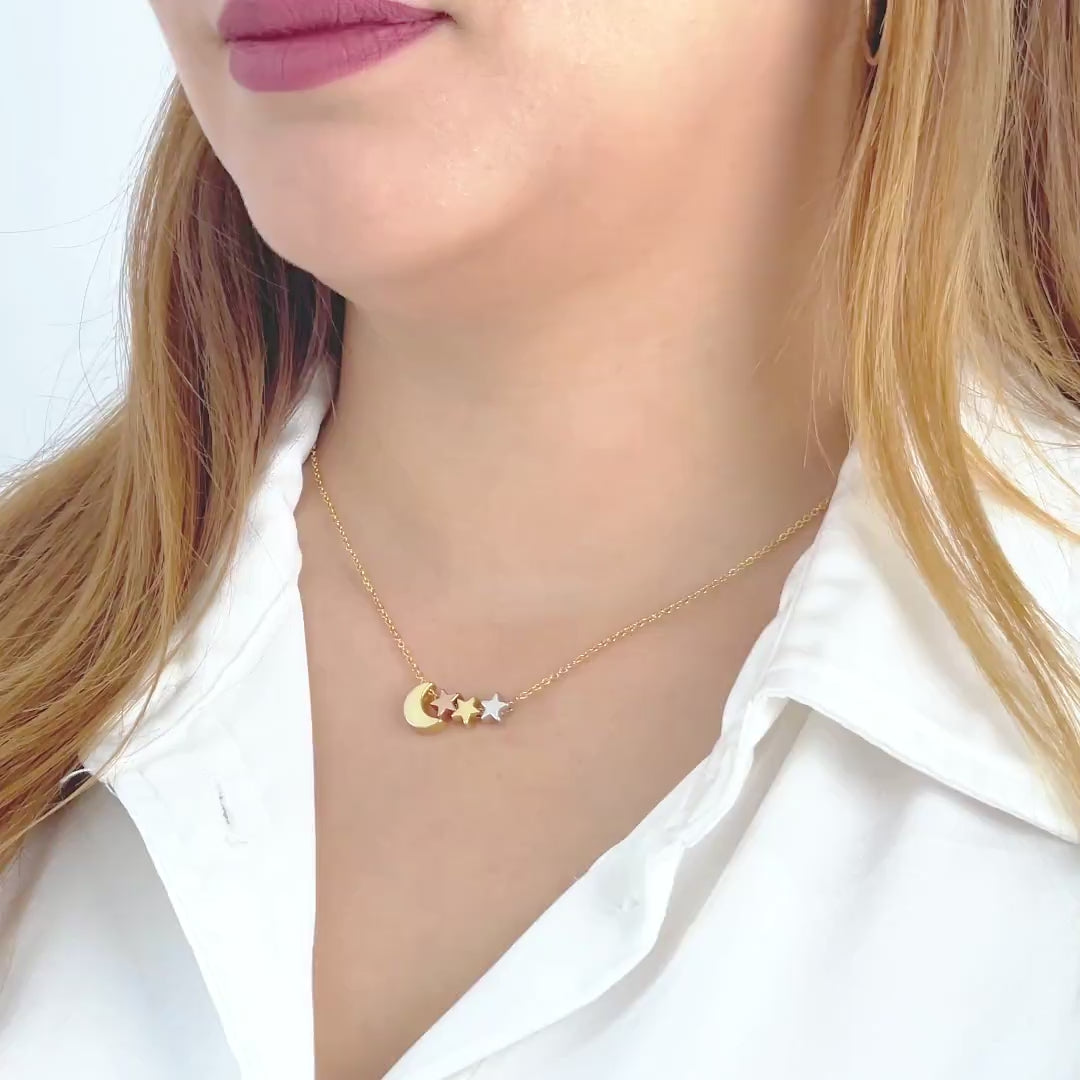 Moon & Star Necklace – Minimalist Celestial Pendant