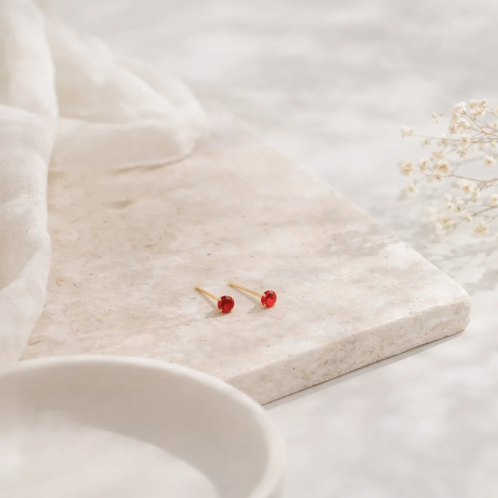 Tiny Ruby Stud Earrings .925 Sterling Silver