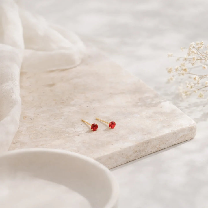 Tiny Ruby Stud Earrings .925 Sterling Silver