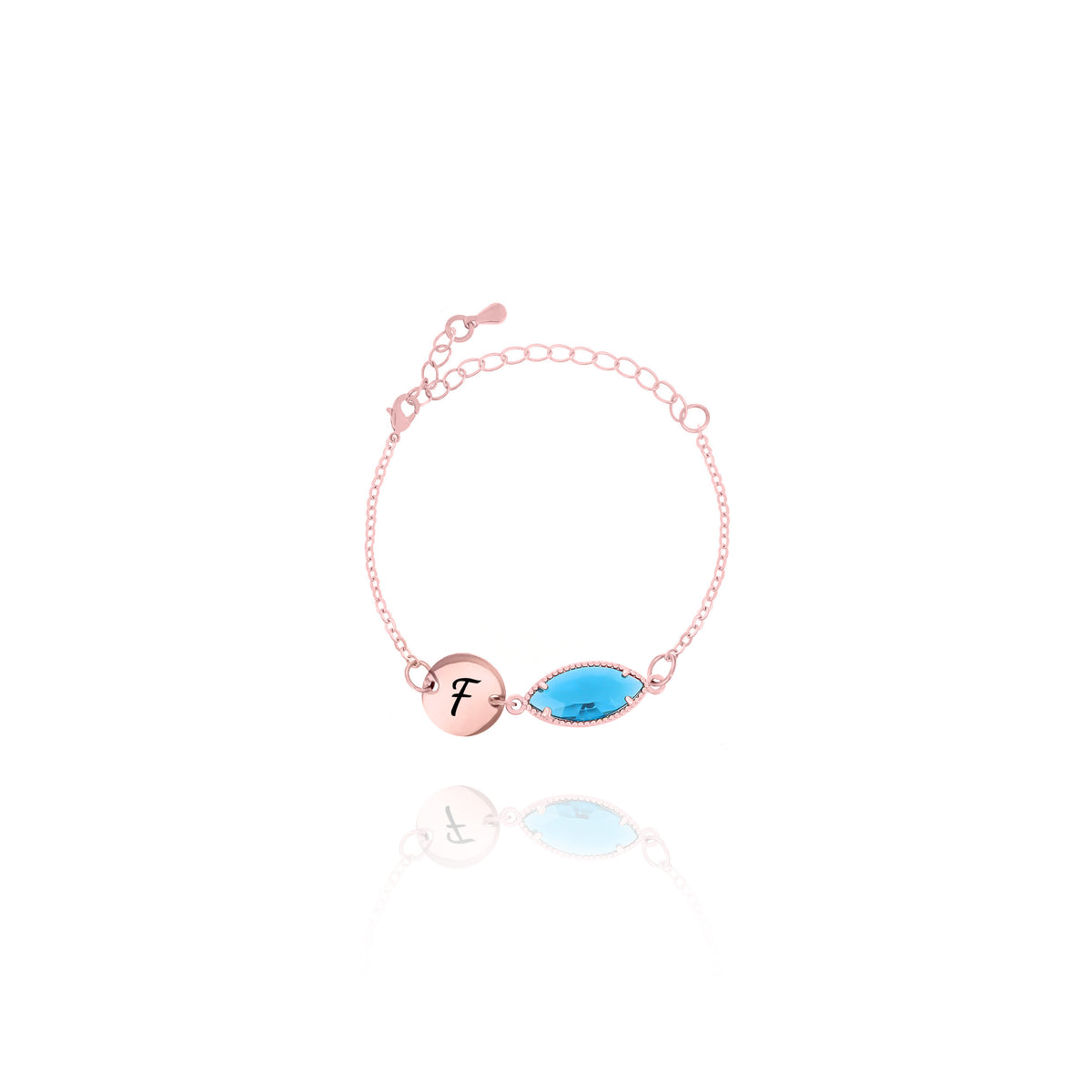 Personalized Birthstone Initial Bracelet – Beaded Marquise Stone Frame