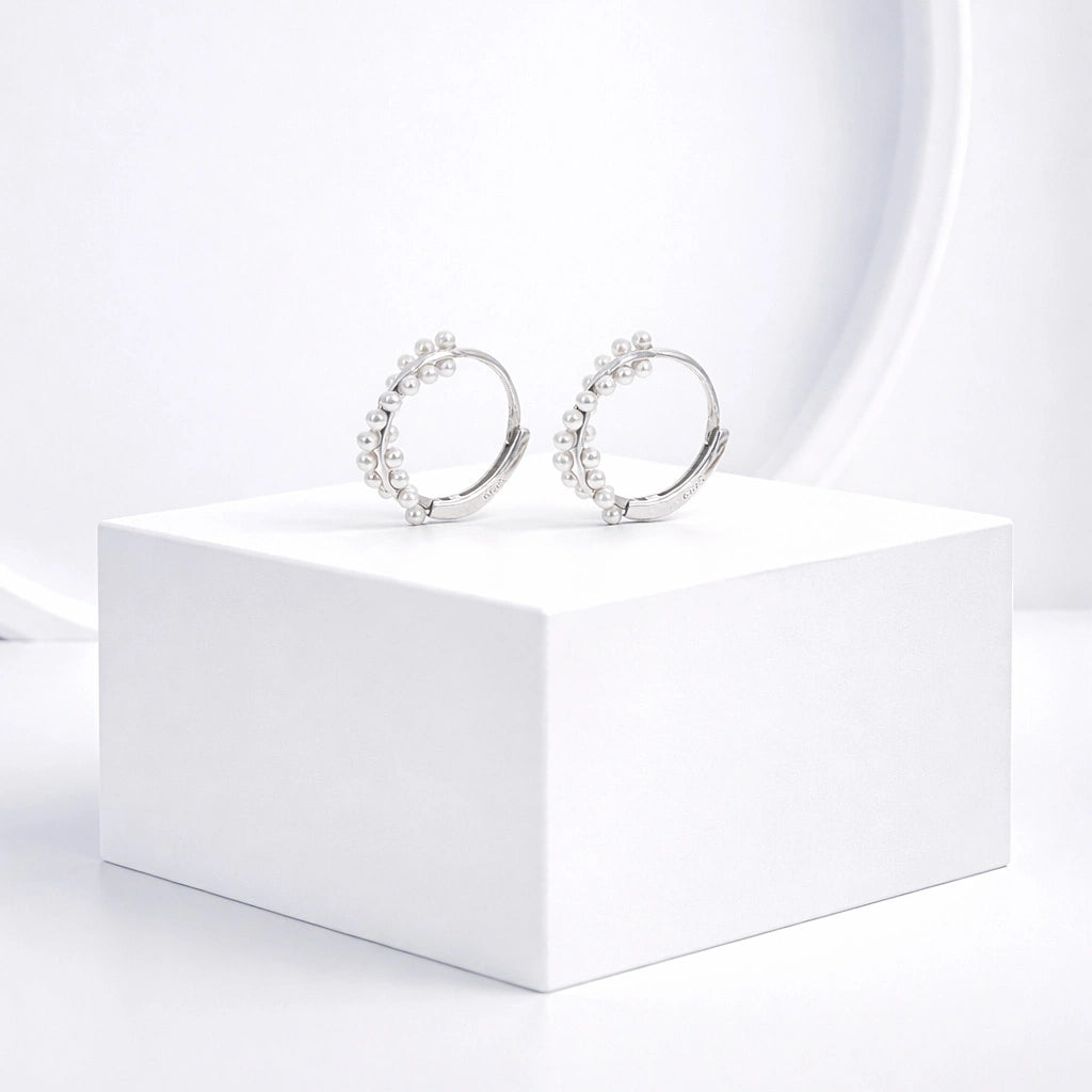 Sterling Silver Pearl Hoop Earrings