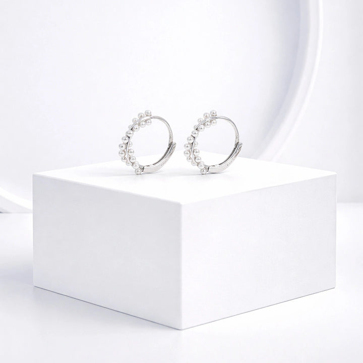 Sterling Silver Pearl Hoop Earrings