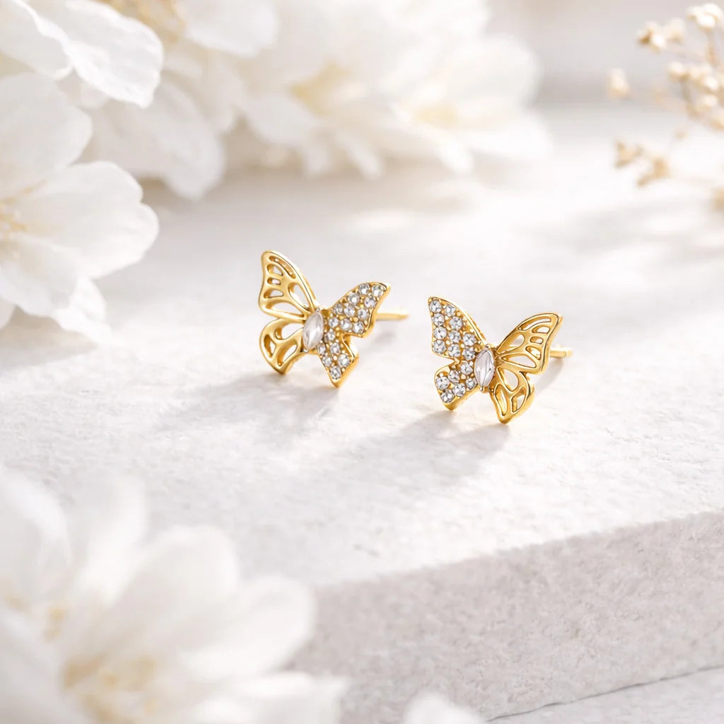 Sterling Silver CZ Butterfly Stud Earrings