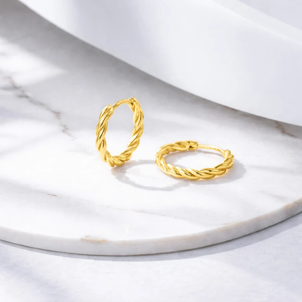 Sterling Silver Twist Huggie Hoop Earrings
