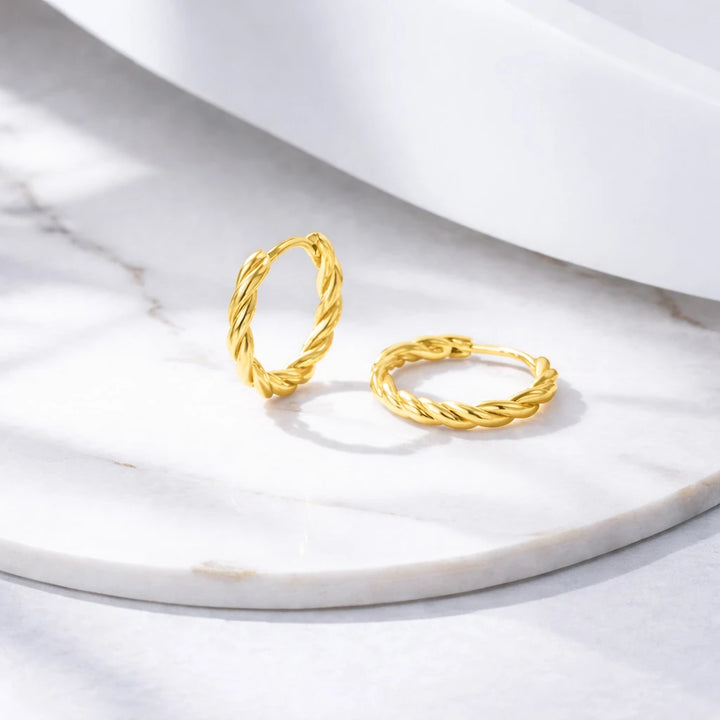 Sterling Silver Twist Huggie Hoop Earrings