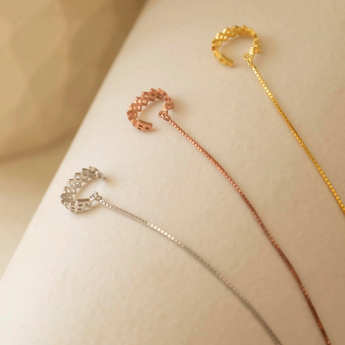Sterling Silver Chain Ear Cuff Earrings