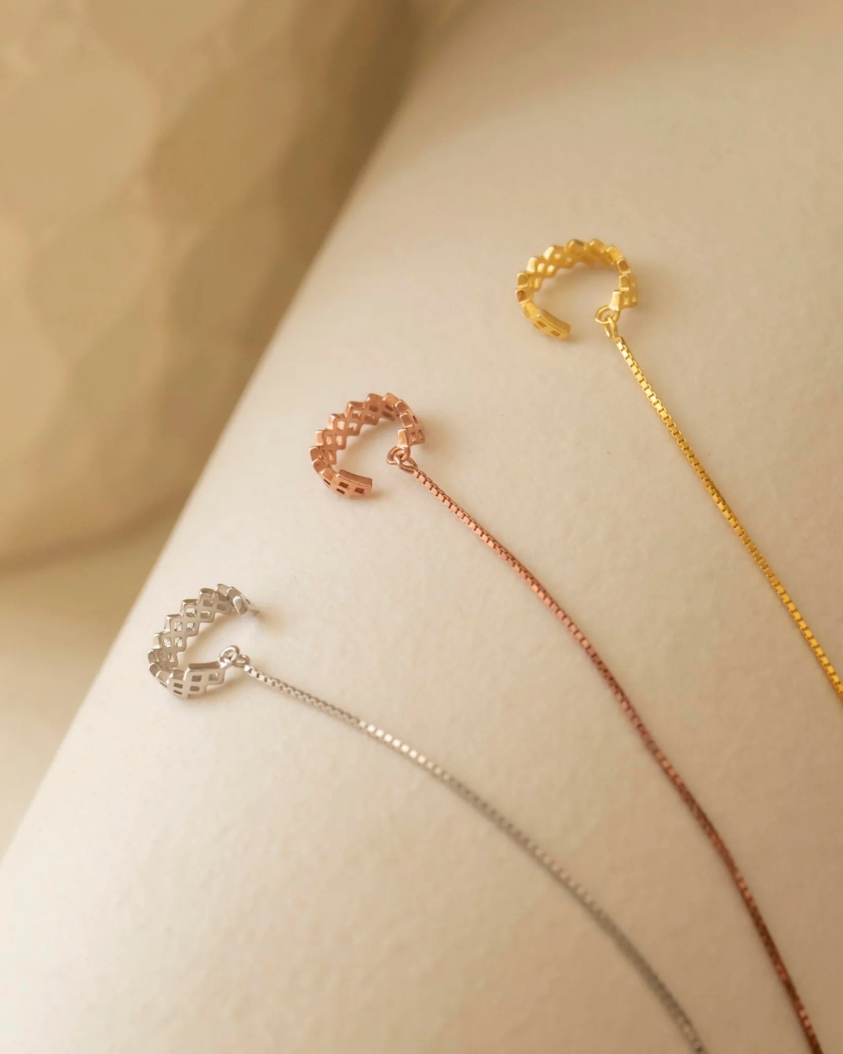 Ear Cuff Chain Earrings in Sterling Silver