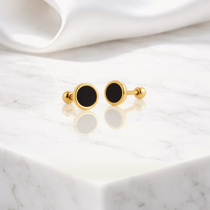 Sterling Silver Black Circle Stud Earrings