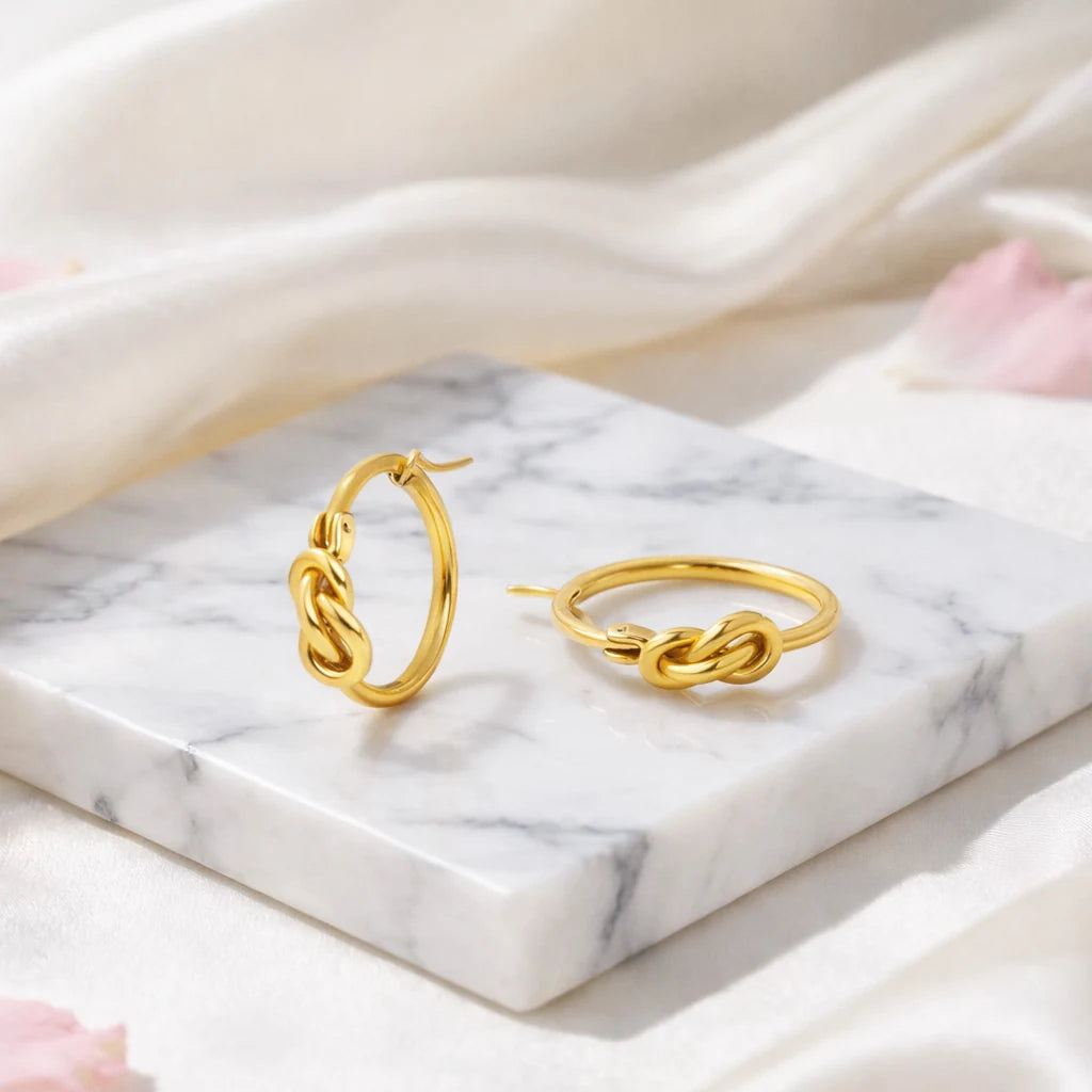 Sterling Silver Knot Huggie Hoop Earrings