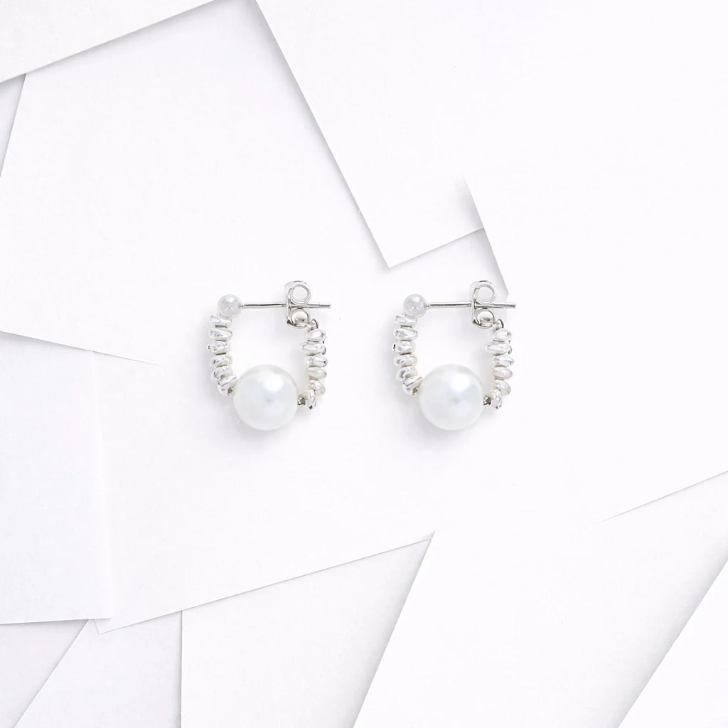 Sterling Silver Pearl Hoop Earrings