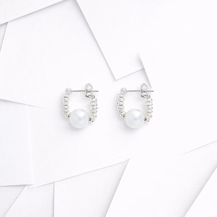 Sterling Silver Pearl Hoop Earrings