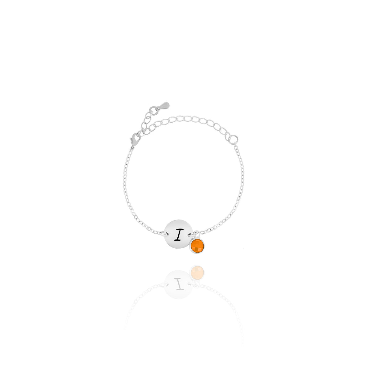 Personalized Birthstone Initial Bracelet – Round Stone Drop Disc Charm