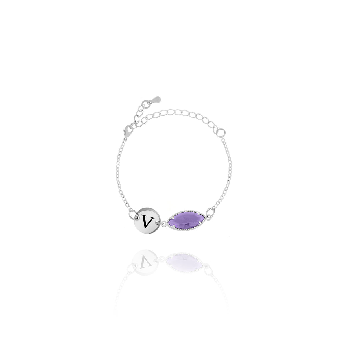 Personalized Birthstone Initial Bracelet – Beaded Marquise Stone Frame