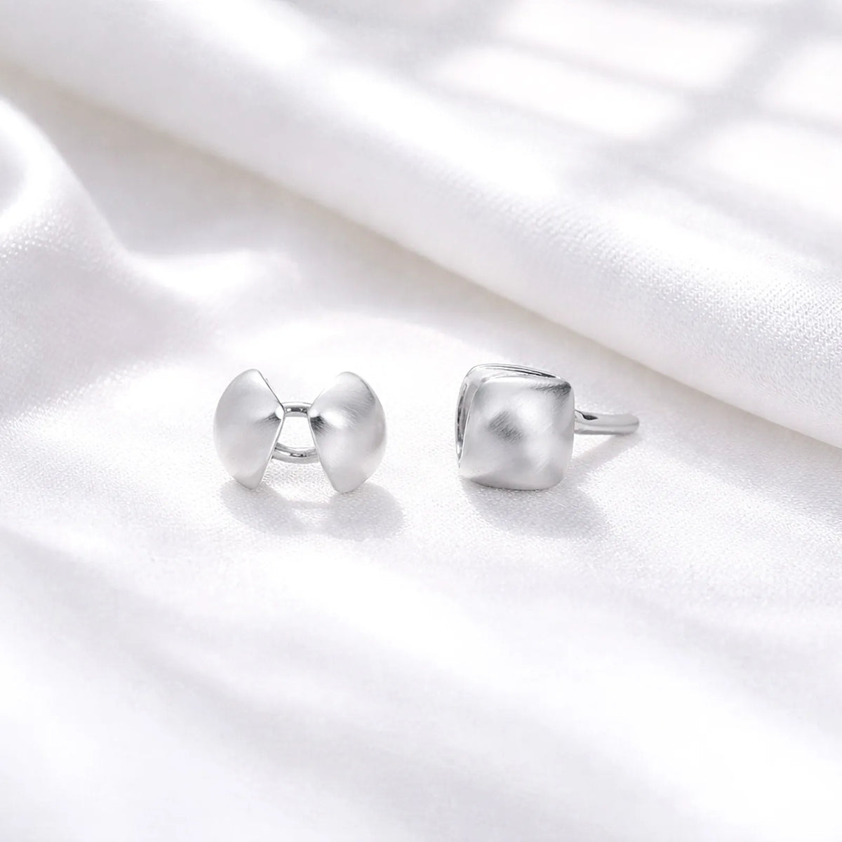 Sterling Silver Brushed Square Huggie Earrings