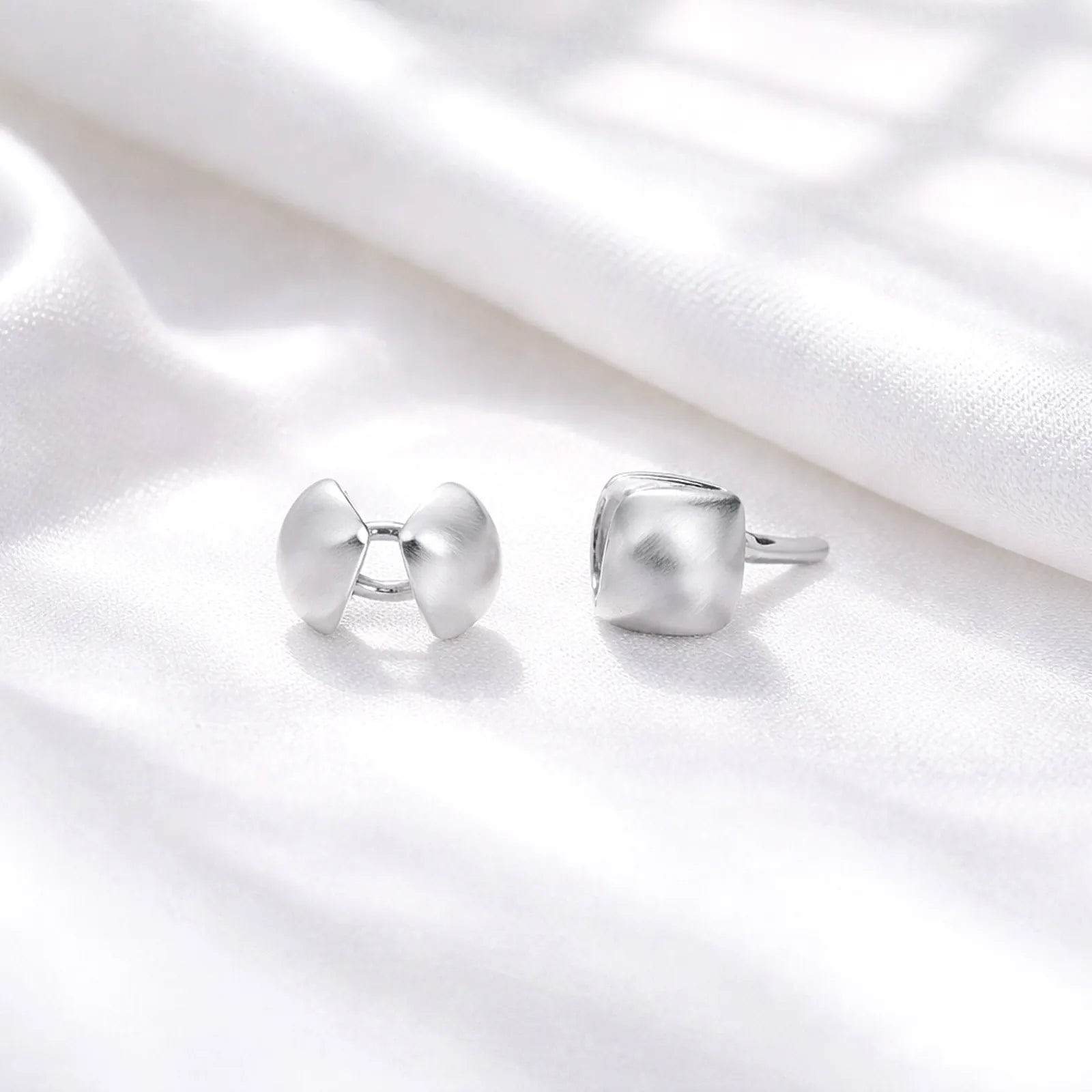 Sterling Silver Brushed Square Huggie Earrings