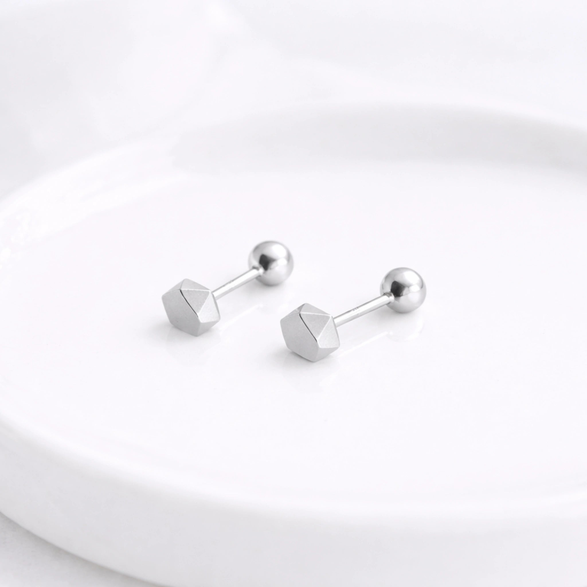 Sterling Silver Hexagon Stud Earrings