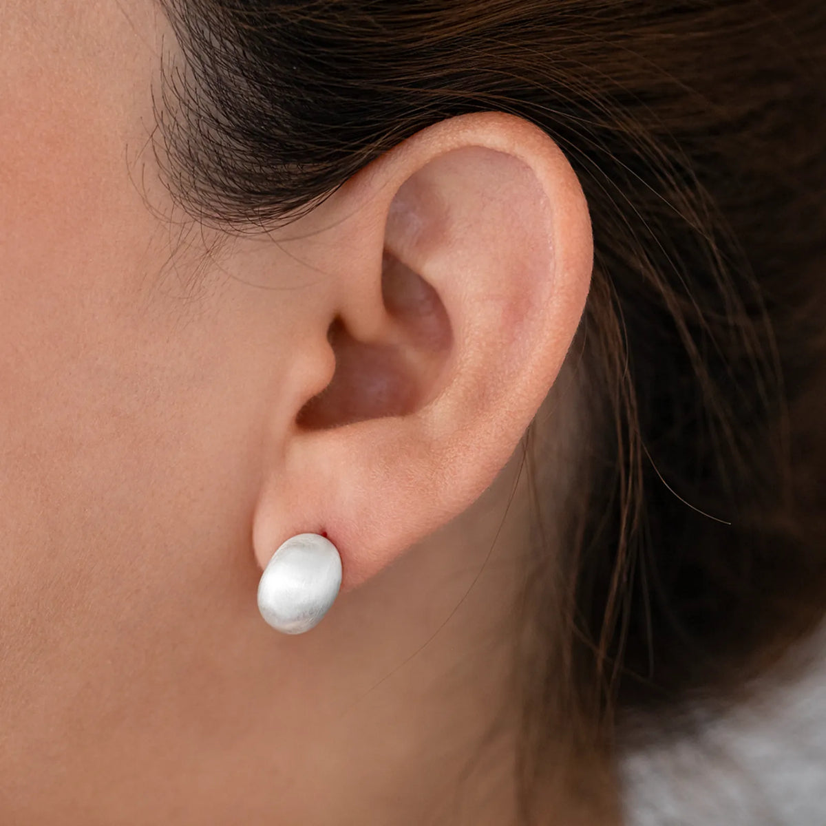 Sterling Silver Brushed Crescent Stud Earrings