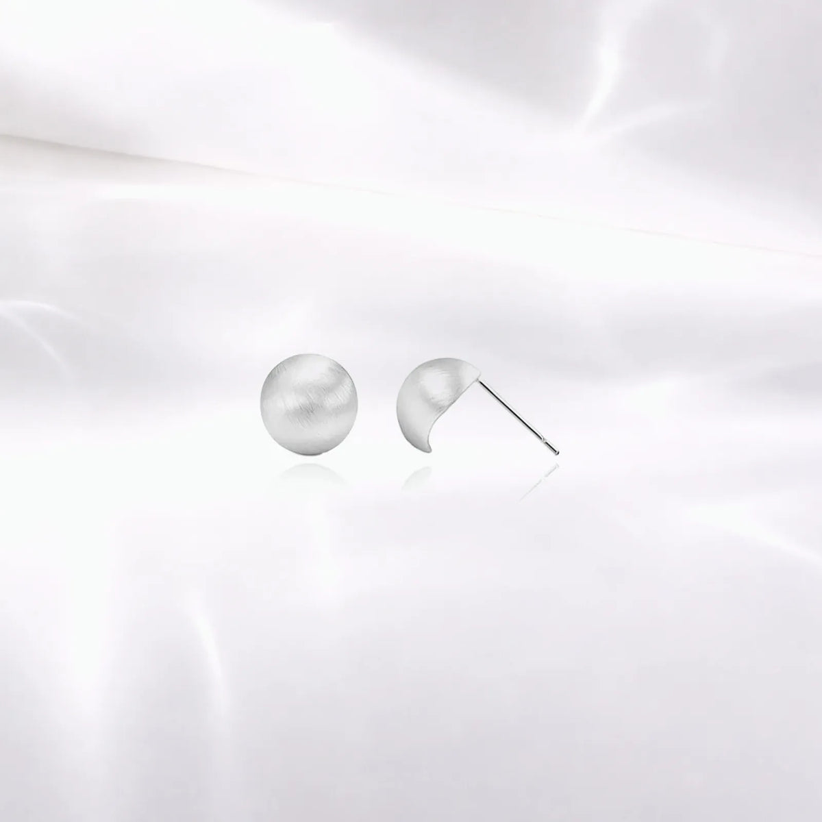 Sterling Silver Brushed Crescent Stud Earrings
